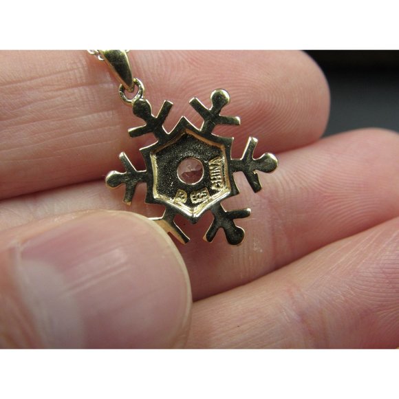 18" Sterling Silver Round Topaz & Diamond Snowflake Necklace Vintage Minimalist - Picture 4 of 7